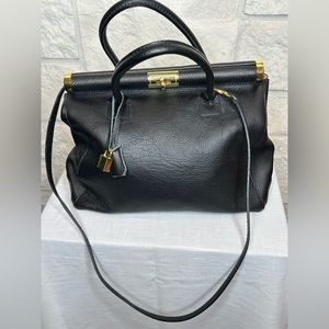 Borse Pelle Italian Pebbled Leather Crossbody Bag Black Made in Italy Lock w Key